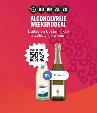 Weekenddeal alcoholvrij duitse en ooostenrijkse wijnen tweede fles 50% korting